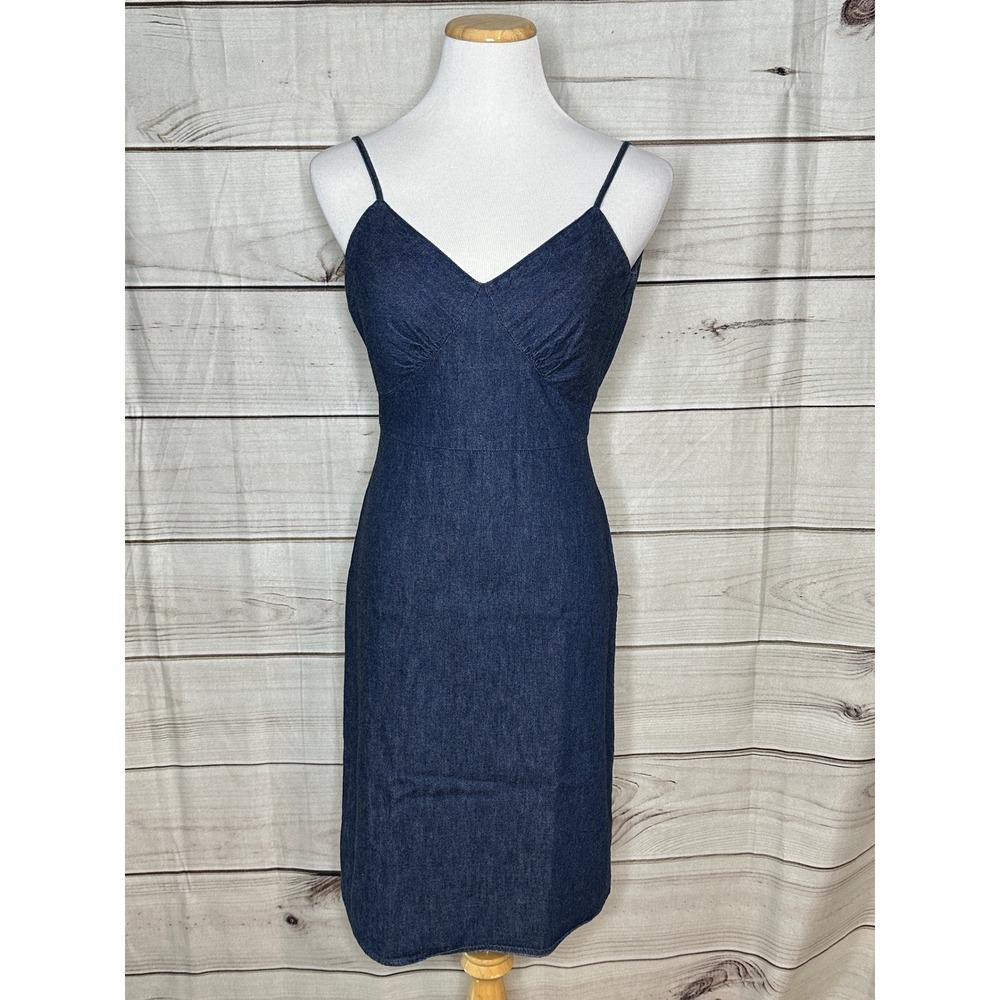 Old Navy Denim Sheath Dress Womens 2 Blue Vintage Y2K Sweetheart Neck Cotton